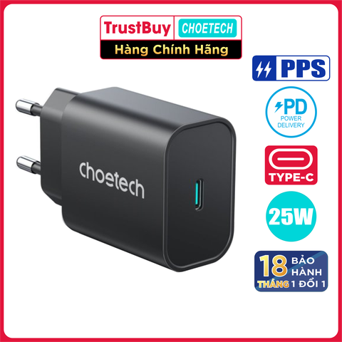 Adapter Củ Sạc Nhanh Type C 25W PPS PD3.0 CHOETECH PD6003 Cho Điện Thoại Samsung, Vivo, Xiaomi, Oppo - Hàng Chính Hãng