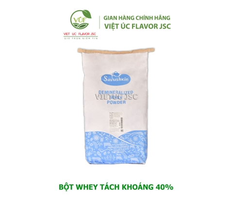 Bột whey tách khoáng 40% là một sản phẩm phụ của quá trình sản xuất sữa, được tách ra từ thành phần whey của sữa. Với tỷ lệ tách khoáng 40%, sản phẩm này chứa một số lượng khoáng chất và đạm nhất định.