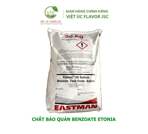 Benzoate Etonia là Chất bảo quản trong thực phẩm, chống sự lên men trong thực phẩm, dùng được trong cả dược phẩm