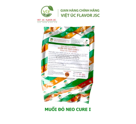 Phụ Gia Thực Phẩm - Muối đỏ NEO CURE I Dùng để tạo màu đỏ hồng tự nhiên cho các sản phẩm chế biến từ thịt như: Giò chả, nem chua, nem nướng, pate, jambom, xúc xích, lạp xưởng... Chất chống Oxy hóa, chống vi sinh vật, giúp kéo dài thời gian bảo quản. Bền