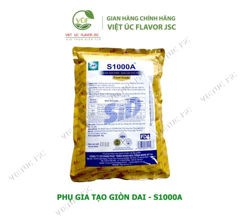 PHỤ GIA GIÒN DAI S1000A là Phụ gia tạo giòn dai cho các sản phẩm thịt, cá chế biến như giò chả, xúc xích, lạp xưởng … Tạo độ kết dính (giai dòn) cho sản phẩm, giữ nước, tăng trọng lượng.