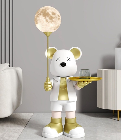 Tượng decor Bear.Brick bê khay kèm đèn