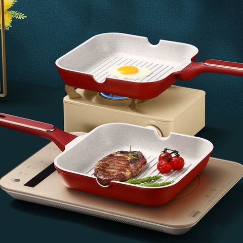 Chảo c24 vuông đỏ đá maifan kháng khuẩn