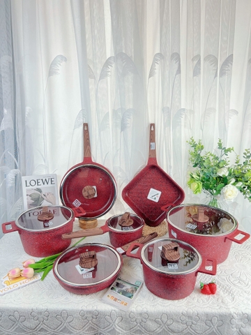 Bộ Nồi Chảo MGC Màu Đỏ