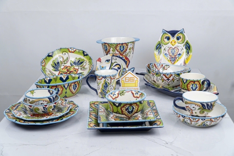 Bộ bát đĩa hoa ba lan xanh vẽ tay xuất Âu