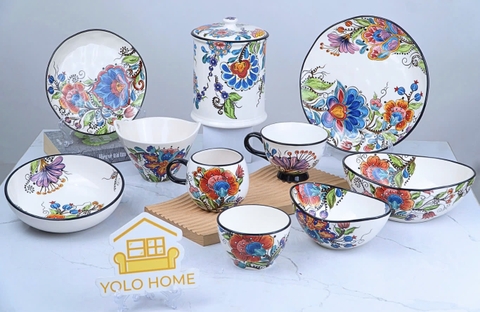 Bộ bát đĩa Hoa berry vẽ tay xuất Âu