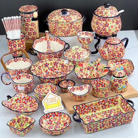 Bộ bát đĩa ngàn hoa vĩnh cửu vẽ tay xuất Âu