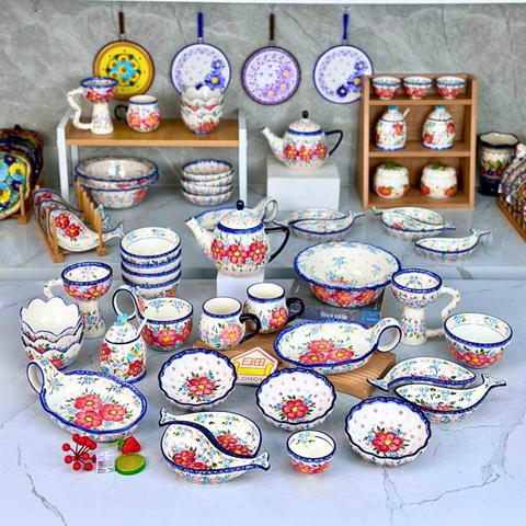 Bộ bát đĩa đào hồng phai vẽ tay xuất âu