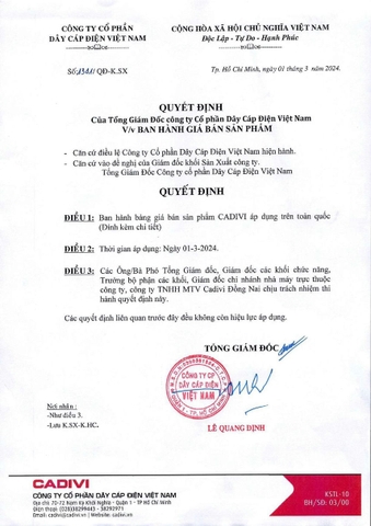 Bảng giá Cadivi 2024