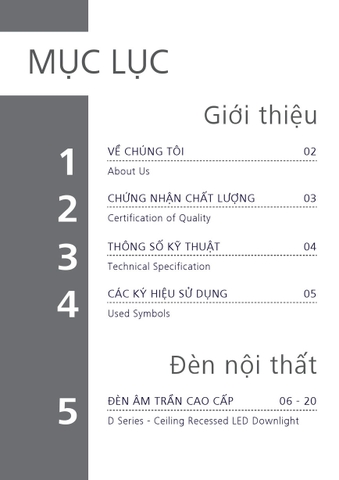 Catalogue bảng giá đèn GSlighting