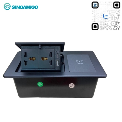 Hộp ổ cắm điện âm bàn cao cấp Sinoamigo STS-PU01B/Qi màu đen