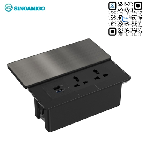 Hộp ổ cắm điện âm bàn nắp trượt Sinoamigo STS-5-SC02SS