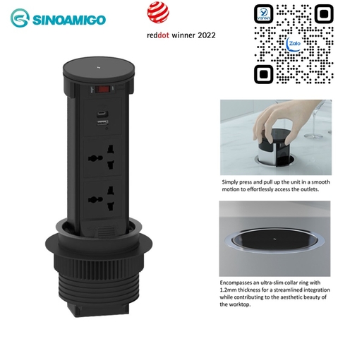 Ổ cắm điện âm bàn Sinoamigo STP-2AB/2Pu+Qi