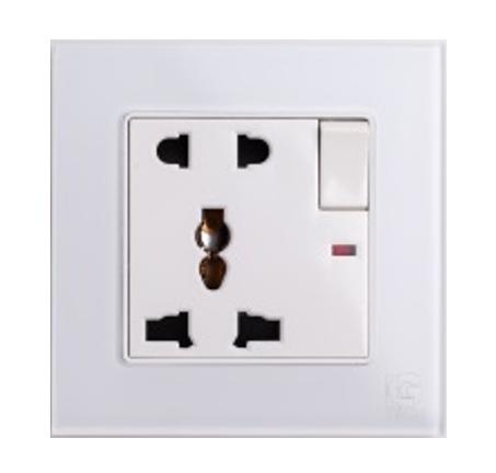 Ổ điện 5 chấu mặt kính có công tắc LG-F71-0028W