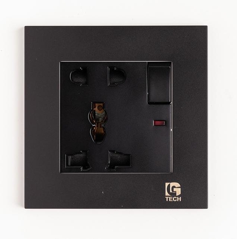 Ổ điện 5 chấu màu đen LG-B200-0021 có công tắc điều khiển ổ cắm