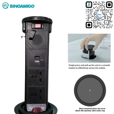 Ổ cắm điện âm bàn Sinoamigo STP-2AB/2Pub+Qi