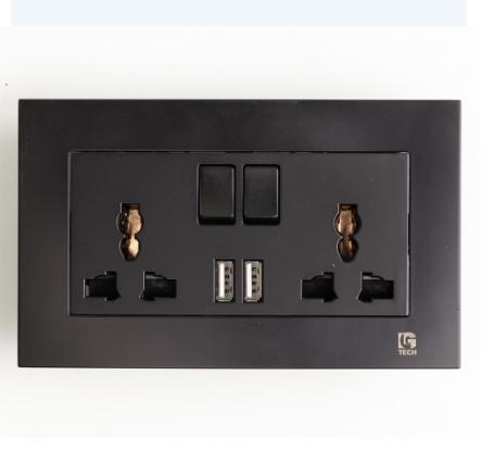 Ổ điện đôi 3 chấu LG-B20-0066 có 2 cổng USB sạc màu đen