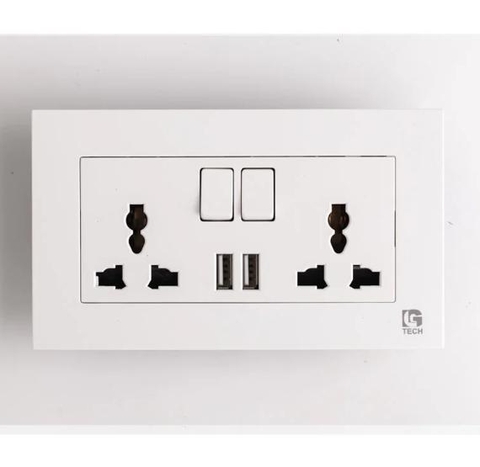 Ổ điện đôi 3 chấu LG-F21-0066 có 2 cổng USB sạc, kèm công tắc