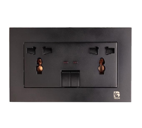 Ổ điện đôi 3 chấu màu đen LG-B200-0065 có công tắc điều khiển ổ cắm