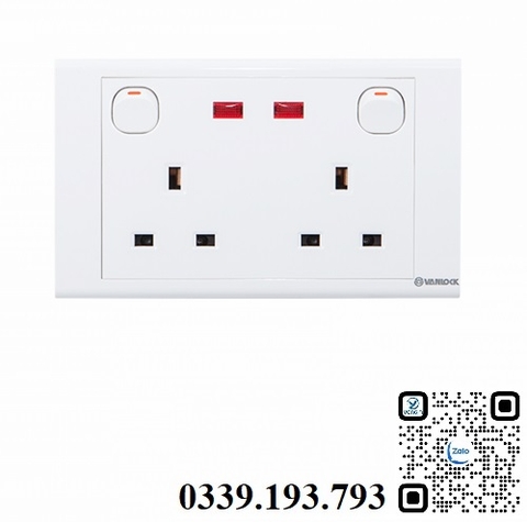 Ổ cắm đôi 3 chấu vuông chuẩn anh Sino S1815SN