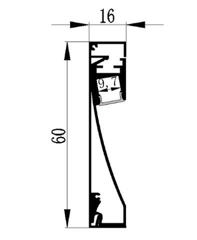 Thanh nhôm định hình led hắt chân tường 8016