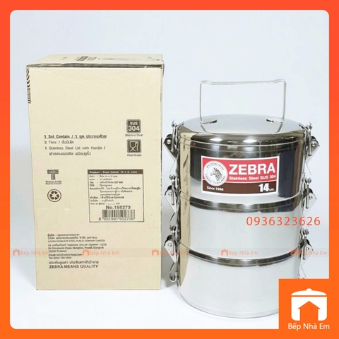 Camen Inox 304 ZEBRA 14cm x 3 Ngăn Khóa Rời Tiện Dụng  150273 - Hàng Nhập Khẩu Thái Lan