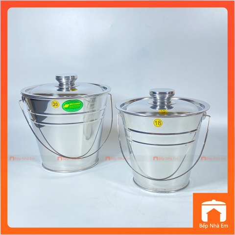 Xô Inox 18cm - 20cm Có Nắp Tiện Dụng - Hàng Việt Nam Sản Xuất
