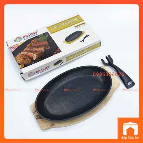 Bộ Khay Làm Beefsteak Oval Có Đế Gỗ và Tay Cầm Vạn Lợi Cao Cấp - Hàng Việt Nam Sản Xuất