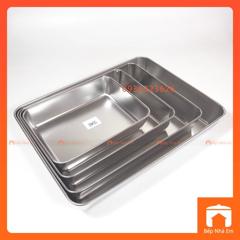 Khay Sâu Chữ Nhật Inox 304, Khay Nướng Bánh Nhiều Size - Hàng Cao Cấp