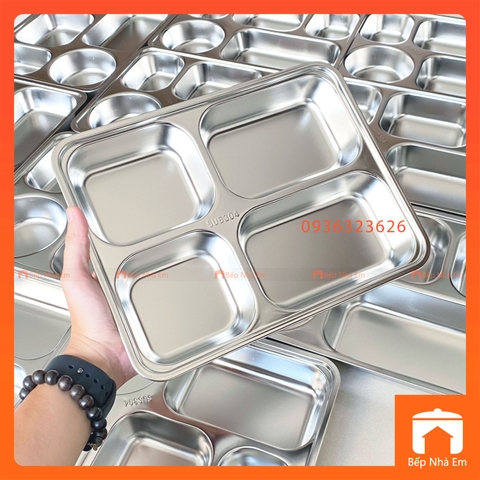 Khay Cơm Phần 4 Ngăn Sâu Inox 304 Cao Cấp - Hàng Việt Nam Sản Xuất