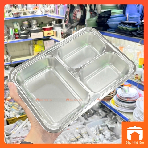 Khay Cơm Phần 3 Ngăn Sâu Inox 304 Cao Cấp - Hàng Việt Nam Sản Xuất