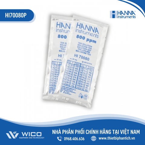 Dung Dịch Hiệu Chuẩn TDS 800 mg/L (ppm), Hộp 25 gói 20mL HI70080P