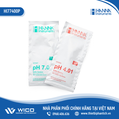 Dung Dịch Hiệu Chuẩn pH7.01 Và pH4.01 Dạng Gói 20mL (5 Gói Mỗi Loại) Hanna HI77400P