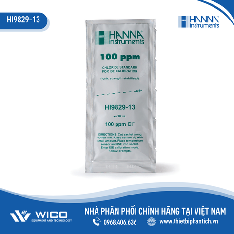 Dung Dịch Hiệu Chuẩn Cloride 100ppm Dạng Gói 20mL (25 Gói) HI9829-13