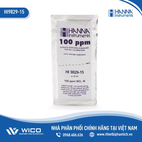 Dung Dịch Hiệu Chuẩn Nitrat 100ppm Dạng Gói 20mL (25 Gói) HI9829-15