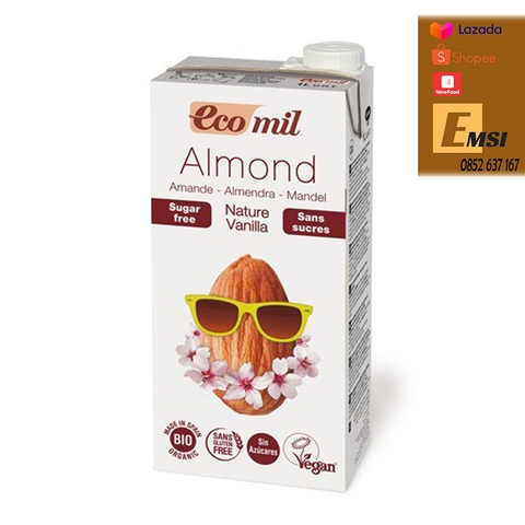 Nước hạnh nhân vanilla không đường hữu cơ 1L - EcoMil