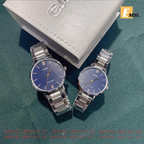 Đồng Hồ Casio Cặp Đôi MTP-VT01D-2BUDF & LTP-VT01D-2BUDF Dây Kim Loại - Mặt Số La Mã - Chống Nước