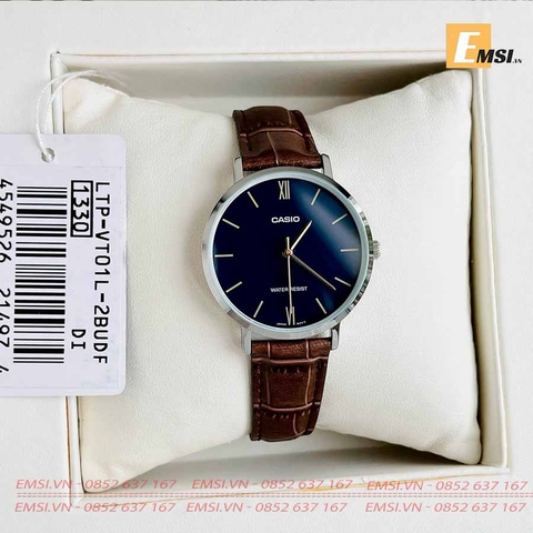 Đồng Hồ Casio Nữ LTP-VT01L-2BUDF Dây Da - Nền Mặt Màu Xanh - Chống Nước - Emsi.vn