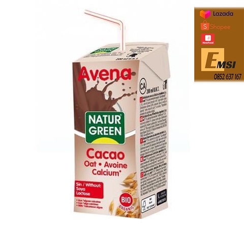 Nước yến mạch Cacao CALCIUM hữu cơ 200ML -NATURGREEN