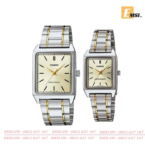 Đồng Hồ Cặp Đôi Casio MTP-V007SG-9E và LTP-V007SG-9E Dây Kim Loại, Size mặt Nam 29mm & 22mm EMSI.VN