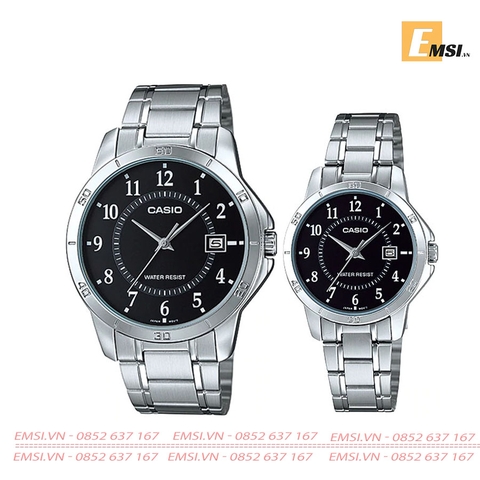 Đồng Hồ Casio Cặp Đôi MTP-V004D-1BUDF Và LTP-V004D-1BUDF Dây Kim Loại, Size mặt Nam 41,5mm & Nữ 30,2mm EMSI.VN