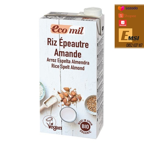 Nước uống từ gạo lúa mì và hạnh nhân không thêm đường hữu cơ 1L - ECOMIL
