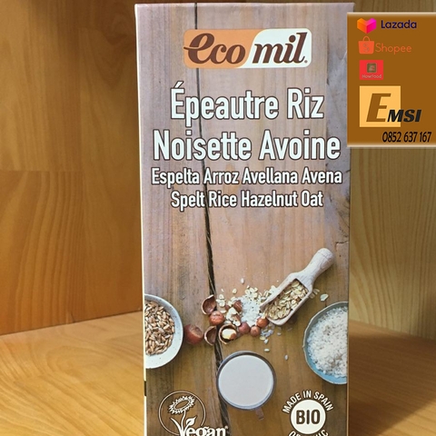 Nước uống từ lúa mì yến mạch và hạt phỉ không thêm đường hữu cơ 1L - ECOMIL