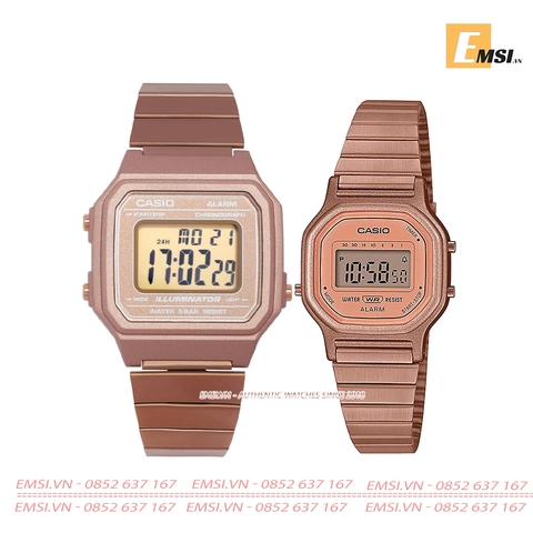 Đồng hồ cặp đôi Casio B650WC-5ADF & LA-11WR-5ADF Dây kim loại - màu rose - Chống nước
