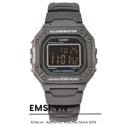 Đồng Hồ Casio W-218H-1B Dây Đen Mặt Đen Kính Nhựa | Đồng hồ nam điện tử - Chính hãng
