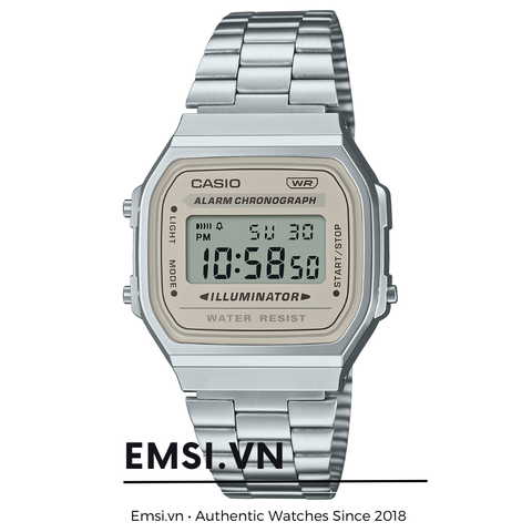 Đồng hồ đeo tay nam bằng thép không gỉ kỹ thuật số Casio Vintage Quartz A168WA-8A