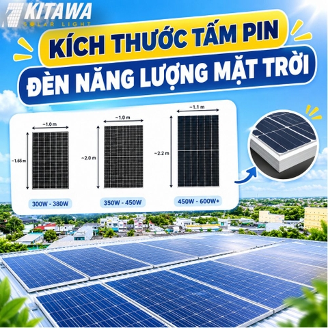 Kích thước tấm pin đèn năng lượng mặt trời phổ biến