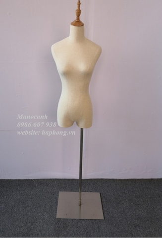 Manocanh nữ không tay, chóp gỗ, chân vuông inoc bạc