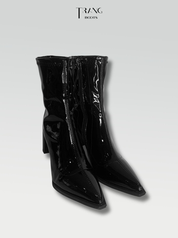 ANKLE BOOTS MŨI NHỌN DA BÓNG MÀU ĐEN