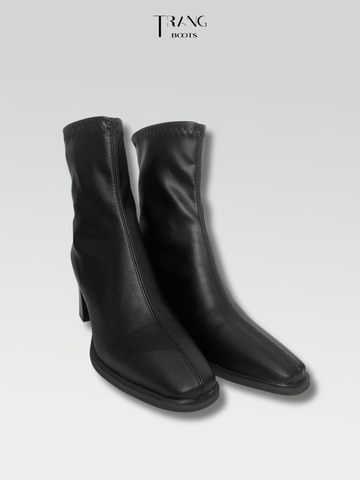 LEATHER ANKLE BOOTS BLACK - ANKLE BOOTS MŨI VUÔNG DA MỜ MÀU ĐEN